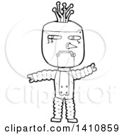 Clipart Of A Cartoon Black And White Lineart Robot Royalty Free Vector Illustration