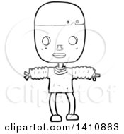Poster, Art Print Of Cartoon Black And White Lineart Robot