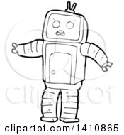 Poster, Art Print Of Cartoon Black And White Lineart Robot