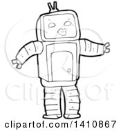 Poster, Art Print Of Cartoon Black And White Lineart Robot