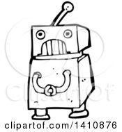 Poster, Art Print Of Cartoon Black And White Lineart Robot