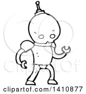 Poster, Art Print Of Cartoon Black And White Lineart Robot