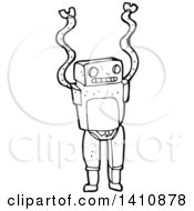 Poster, Art Print Of Cartoon Black And White Lineart Robot