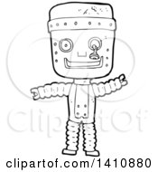 Poster, Art Print Of Cartoon Black And White Lineart Robot