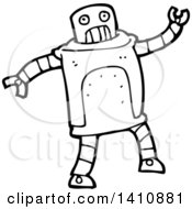 Poster, Art Print Of Cartoon Black And White Lineart Robot