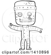 Cartoon Black And White Lineart Headless Robot Body