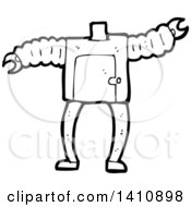 Cartoon Black And White Lineart Headless Robot Body