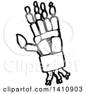 Clipart Of A Cartoon Black And White Lineart Robot Hand Royalty Free Vector Illustration
