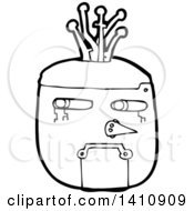 Clipart Of A Cartoon Black And White Lineart Robot Face Royalty Free Vector Illustration