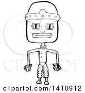 Poster, Art Print Of Cartoon Black And White Lineart Robot