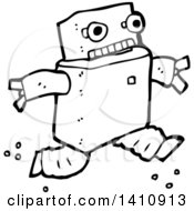 Poster, Art Print Of Cartoon Black And White Lineart Robot