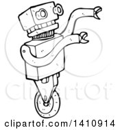 Poster, Art Print Of Cartoon Black And White Lineart Robot