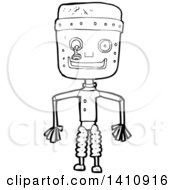 Poster, Art Print Of Cartoon Black And White Lineart Robot