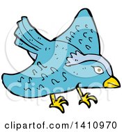 Clipart Of A Cartoon Blue Bird Royalty Free Vector Illustration by lineartestpilot