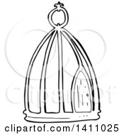 Cartoon Black And White Lineart Bird Cage