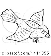 Poster, Art Print Of Cartoon Black And White Lineart Bird