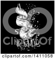 Clipart Of A Black And White Eel Coiled Around A Trident And Wearing A Crown Jewels Falling Down On Black Royalty Free Vector Illustration by lineartestpilot