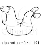 Clipart Of A Cartoon Black And White Lineart Seal Royalty Free Vector Illustration