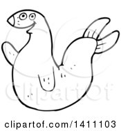 Clipart Of A Cartoon Black And White Lineart Seal Royalty Free Vector Illustration