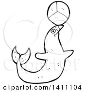 Poster, Art Print Of Cartoon Black And White Lineart Seal