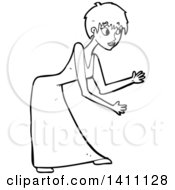 Poster, Art Print Of Cartoon Black And White Lineart Woman Dancing The Robot