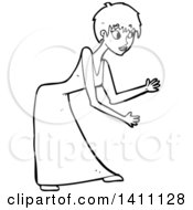 Clipart Of A Cartoon Black And White Lineart Woman Dancing The Robot Royalty Free Vector Illustration
