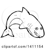 Clipart Of A Black And White Lineart Shark Royalty Free Vector Illustration