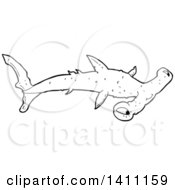 Poster, Art Print Of Black And White Lineart Hammerhead Shark