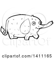 Clipart Of A Cartoon Black And White Lineart Elephant Royalty Free Vector Illustration