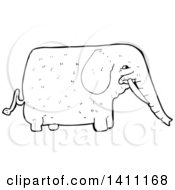Poster, Art Print Of Cartoon Black And White Lineart Elephant