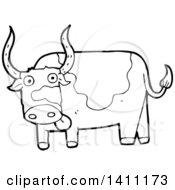 Clipart Of A Cartoon Black And White Lineart Cow Bull Royalty Free Vector Illustration