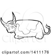 Poster, Art Print Of Cartoon Black And White Lineart Cow Bull