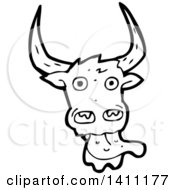 Poster, Art Print Of Cartoon Black And White Lineart Licking Cow Bull