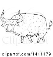 Poster, Art Print Of Cartoon Black And White Lineart Long Haired Cow Bull
