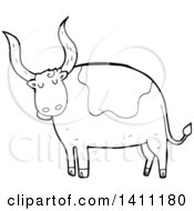 Clipart Of A Cartoon Black And White Lineart Cow Bull Royalty Free Vector Illustration by lineartestpilot