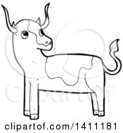 Clipart Of A Cartoon Black And White Lineart Cow Bull Royalty Free Vector Illustration