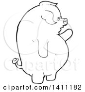 Poster, Art Print Of Cartoon Black And White Lineart Pig