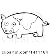 Poster, Art Print Of Cartoon Black And White Lineart Pig