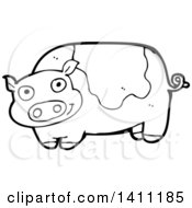 Poster, Art Print Of Cartoon Black And White Lineart Pig