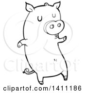 Poster, Art Print Of Cartoon Black And White Lineart Pig