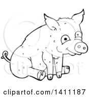 Poster, Art Print Of Cartoon Black And White Lineart Pig