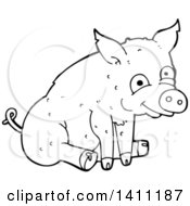 Clipart Of A Cartoon Black And White Lineart Pig Royalty Free Vector Illustration