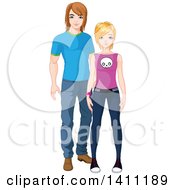Poster, Art Print Of Young Caucasian Man And Woman In Casual And Punk Clothing