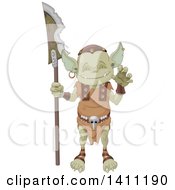 Poster, Art Print Of Cute Goblin Gesturing And Holding A Weapon