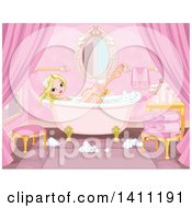 Poster, Art Print Of Blond Caucasian Princess Washing With A Sponge In A Bubble Bath