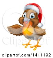Poster, Art Print Of Presenting Cheerful Christmas Robin In A Santa Hat