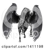 Poster, Art Print Of Majestic Winged Black Horse Pegasus Flying Forward