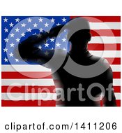 Poster, Art Print Of Black Silhouetted Saluting Soldier Over An American Flag