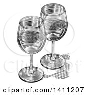 Poster, Art Print Of Black And White Engraved Pair Of Wine Glasses