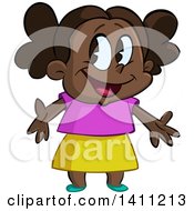 Poster, Art Print Of Cartoon Happy Black Girl Welcoming Or Presenting